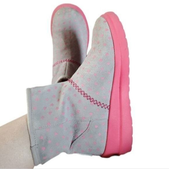 I Heart Ugg Boots Mini Boot Leather Gray Hot Pink Mini Women's WOMAN'S 7 - Picture 15 of 16